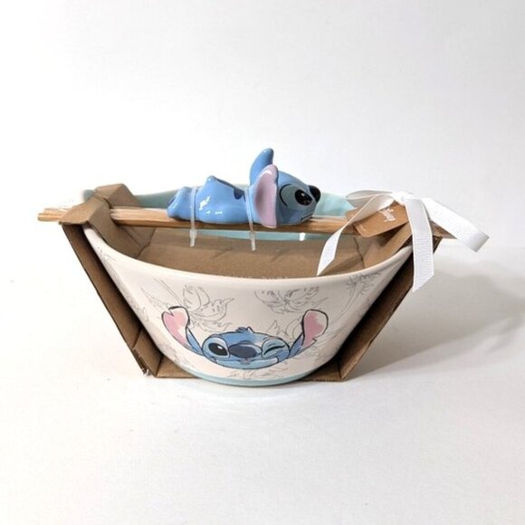 Rae Dunn X Disney Collection Stitch Noodle Bowl With Wooden Chopsticks And Rest - Picture 1 of 6